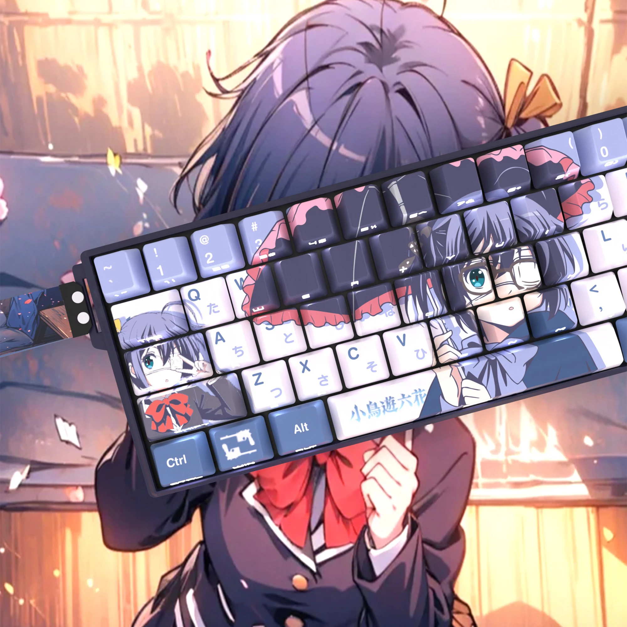 129 Kes Takanashi Rikka teclas translúcidas Anime teclas con impresión lateral PBT Dye-Sub Cherry para teclado mecánico Wooting 60 65 68