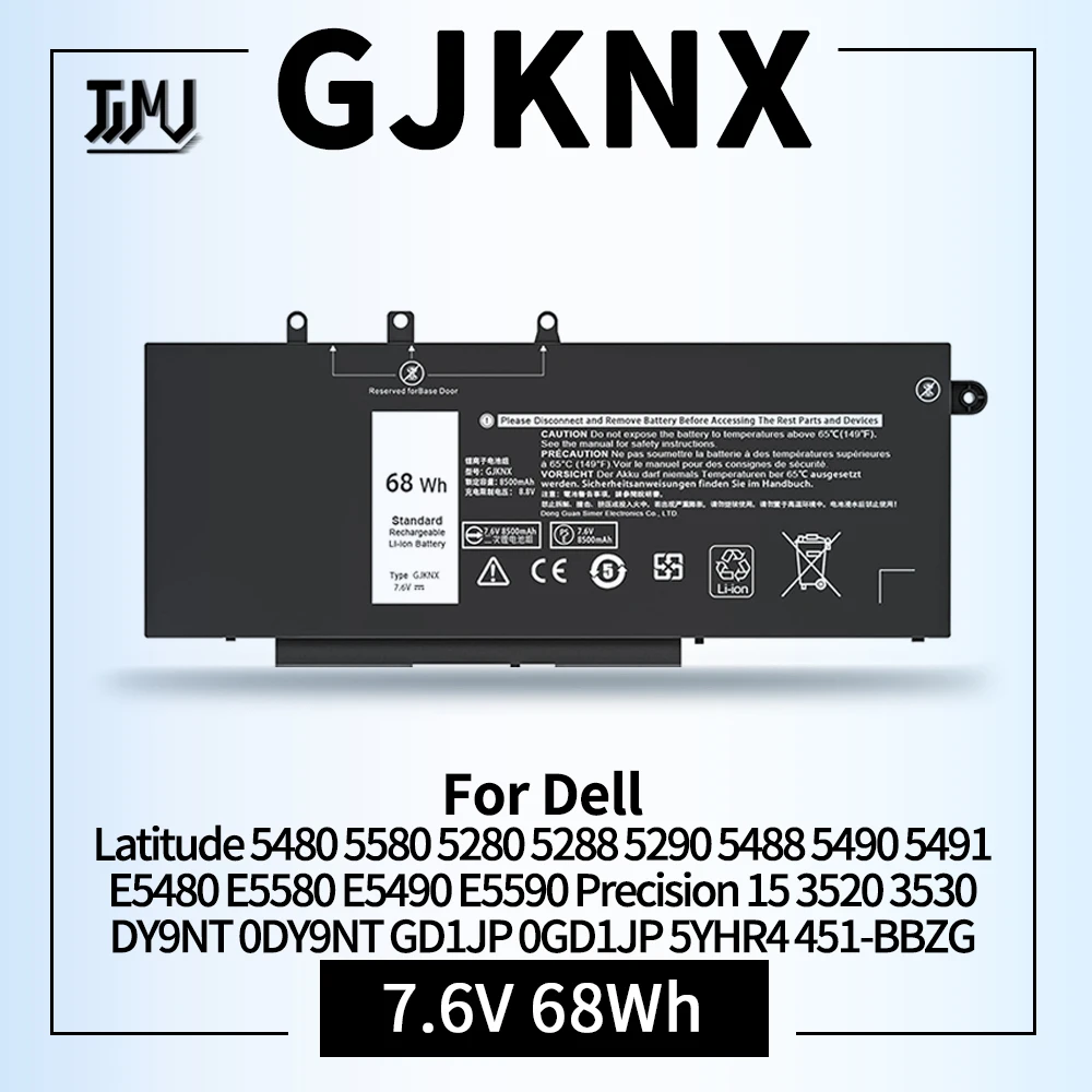 Batería de 68WH GJKNX para Dell Latitude 5480 5580 5280 5288 5290 5488 5490 5491 5495 5590 5591 E5480 E5490 E5480 E5490 E5590 E5480 E5490 E5590 E5590 precisión 15 3520 3530 DY9NT 0DY9NT GD1JP 0GD1JP 5YHR4 451-BBZG
