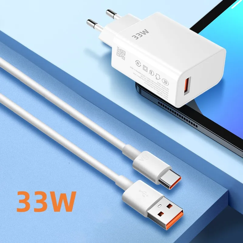 Cargador USB de 33W, adaptador de corriente para teléfono móvil de carga rápida para Xiaomi Huawei 6A, Cable USB tipo C QC 3,0, juego de cables de datos de cargador rápido - imagen 2