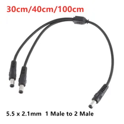 Cable adaptador de corriente CC de 2 vías, 30cm/40cm/100cm, 5,5mm x 2,1mm, 1 macho a 2 macho, conector divisor, extensión de enchufe para tira LED CCTV