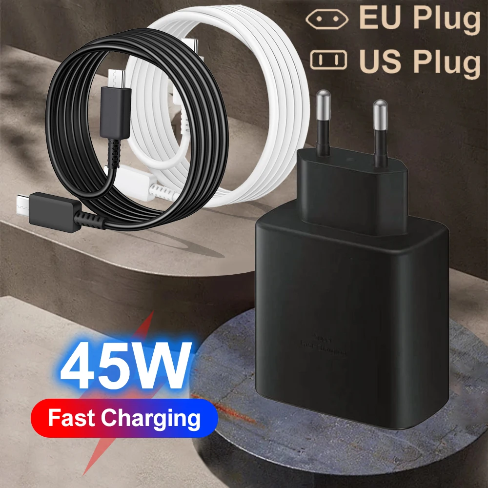 Cargador PD 45W para Samsung Galaxy S23 S22 Adaptador de teléfono móvil tipo C de alta velocidad de carga rápida para IPhone Xiaomi