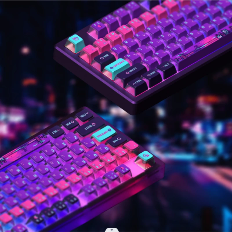 Teclas con tema Pixel Universe, teclas OEM transparentes de sublimación térmica PBT, personalizadas, moradas, 121 teclas para teclado mecánico