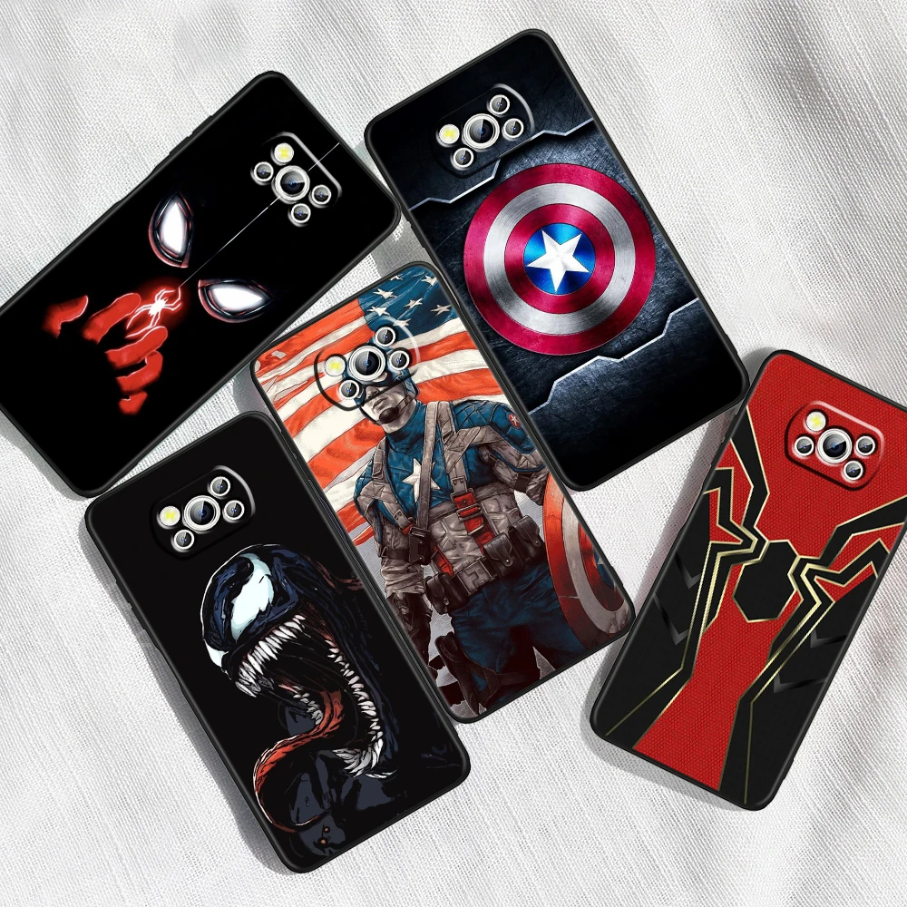 Marvel-funda negra para teléfono móvil, carcasa de Iron Man Hero Venom para Xiaomi Mi Poco F5 F4 F3 X6 X5 X4 X3 M6 M5S M4 M3 C65 Pro GT NFC 5G