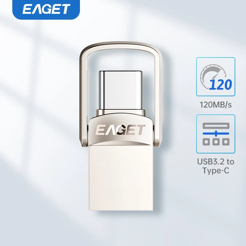 Eaget-unidad Flash USB 3,2, Pendrive 2 en 1, Mini USB y tipo C, 32GB, 64GB, 128GB, para PC y teléfono