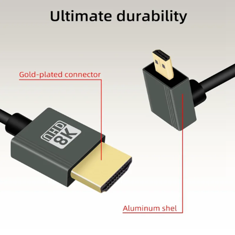 Cable corto HD a Micro HDMI de 90 grados, Cable en espiral HDMI 2,1, 8K @ 60Hz, 48Gbps para cámara/videocámara/HDTV/tableta - imagen 4