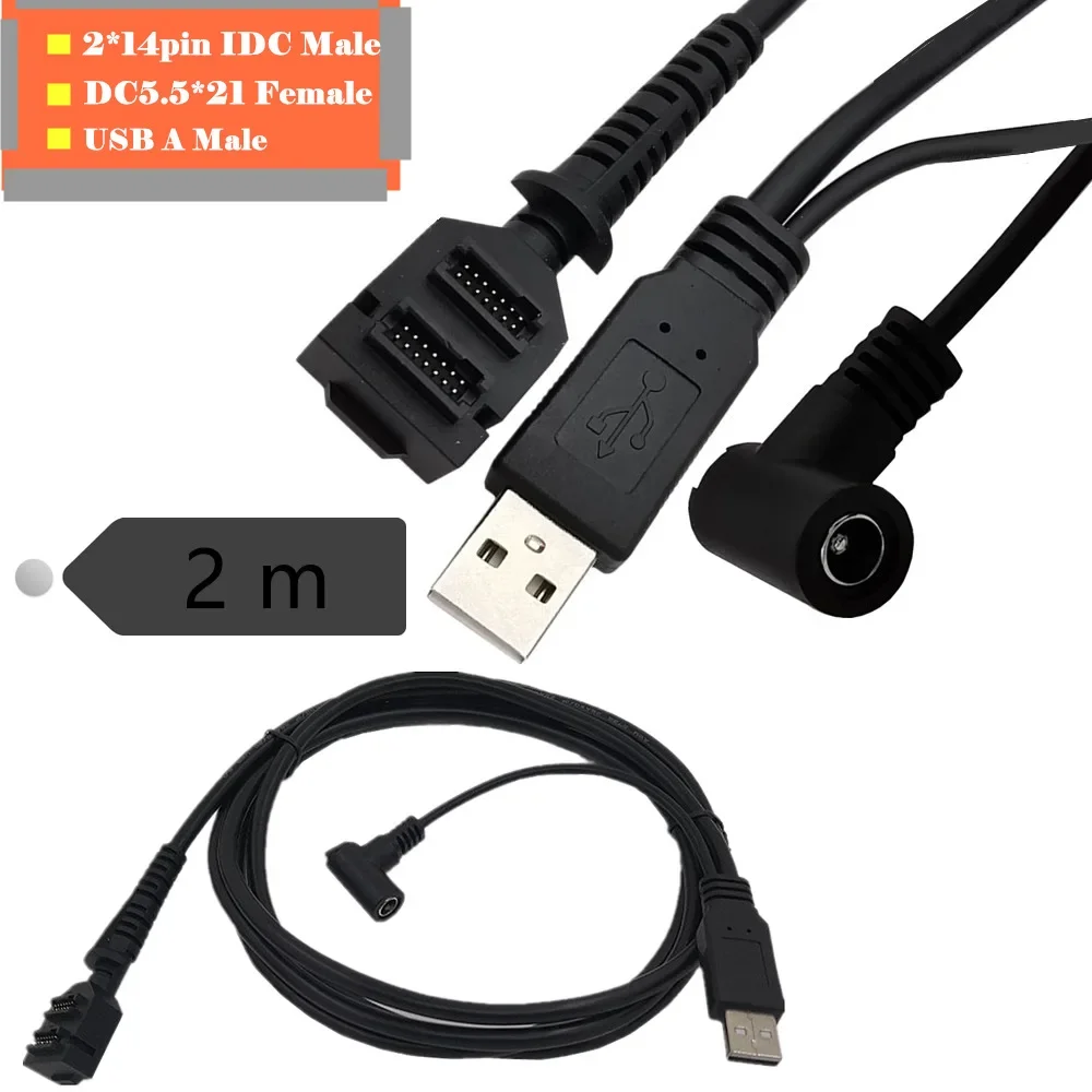 Cable USB doble de 14 pines, Conector de CC de 1,27x2,0mm, 5,5 IDC a USB 2,1 AM, carga para Verifone Vx805 Vx820