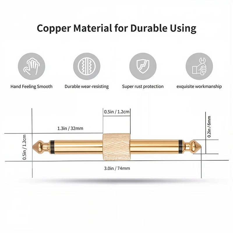 Acoplador de pedalera chapado en oro, enchufe de soldadura macho a macho de 6,35 mm para conectar pedales de efectos de guitarra sin cables - imagen 5