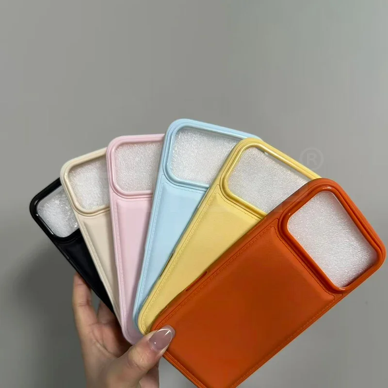 Funda de teléfono de silicona de lujo a prueba de golpes de grano de cuero sintético para iPhone 16 15 14 13 Pro Max Max Plus cubierta completa colorida suave ﻿ - imagen 2