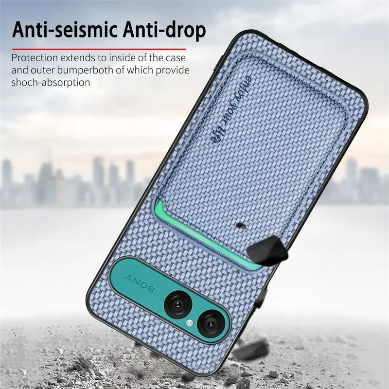 Para Sony Xperia 10 VII funda Magsafe cartera tarjetero cubierta para Sony Xperia 10 V II 10vii ranura para tarjeta magnética cubierta de fibra de carbono - imagen 4