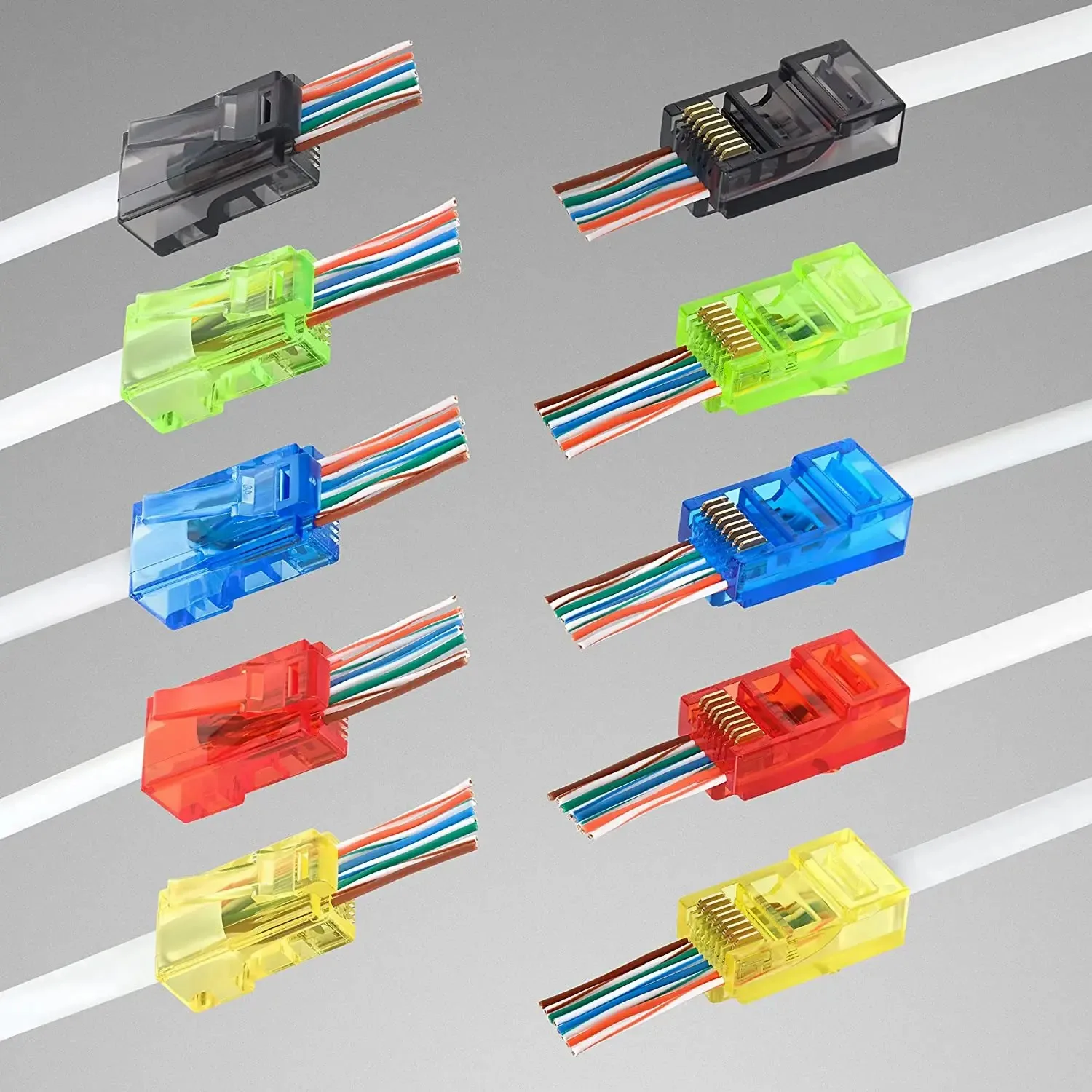 ZoeRax Paquete de 100 conectores de paso RJ45 Cat6, colores surtidos, enchufes modulares RJ45 para cable de red UTP sólido o trenzado - imagen 2