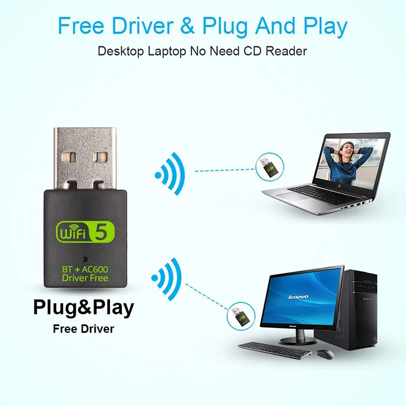 Adaptador USB WiFi Bluetooth de 600Mbps, receptor externo inalámbrico de doble banda 2,4/5,8 Ghz, Dongle Wi-Fi RTL8821CU para PC/portátil/escritorio - imagen 5