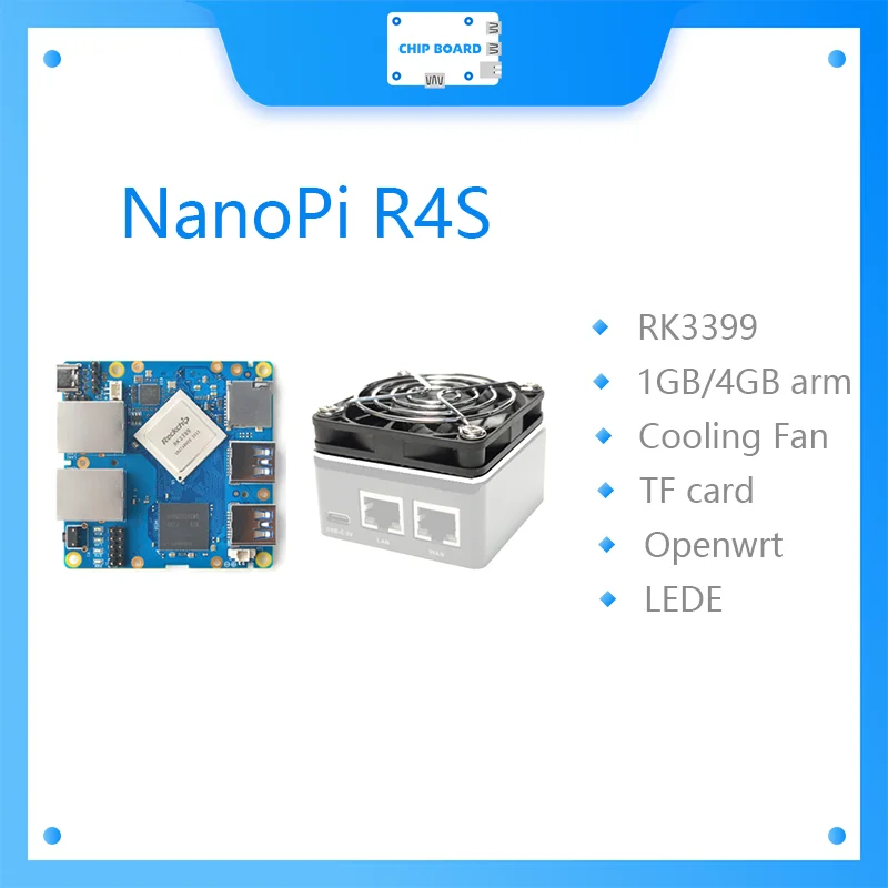 Friendly NanoPi R4S 1GB/4GB Puertas Ethernet de Gbps duales RK3399 con soporte de refrigeración Sistema LEDE OpenWrt V2ray SSR Linux Rockchip