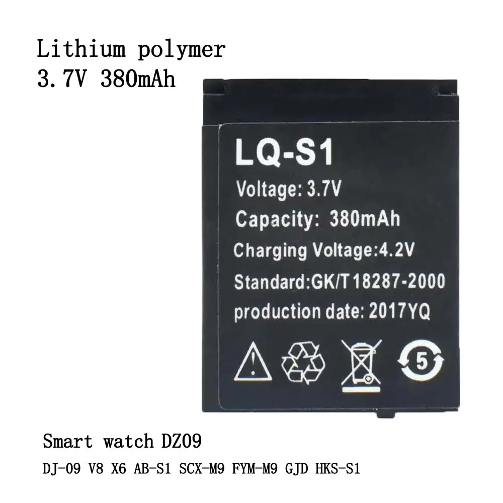 LQ-S1 3,7 V 380mAh batería para reloj inteligente DZ09 batería para DJ-09 V8 X6 AB-S1 SCX-M9 FYM-M9 GJD HKS-S1 LQS1 bateria