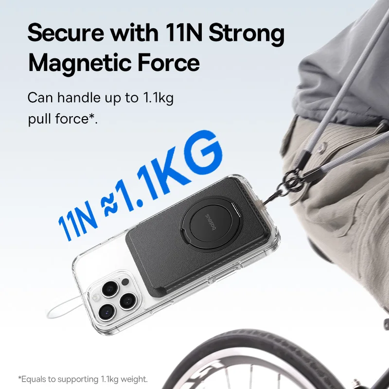 Baseus Soporte tipo billetera magnético para iPhone 17 16 Pro Max 17 Air MagSafe Funda para teléfono Ranura para 3 tarjetas Cuero PU 360 °   Estuche con soporte giratorio - imagen 5