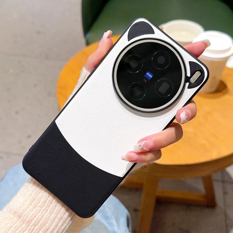 Funda protectora con anillo elevado de cuero liso de Panda bonito para VIVO X200 Ultra X200s x200 pro mini X100 Ultra X100S, funda protectora para cámara - imagen 2