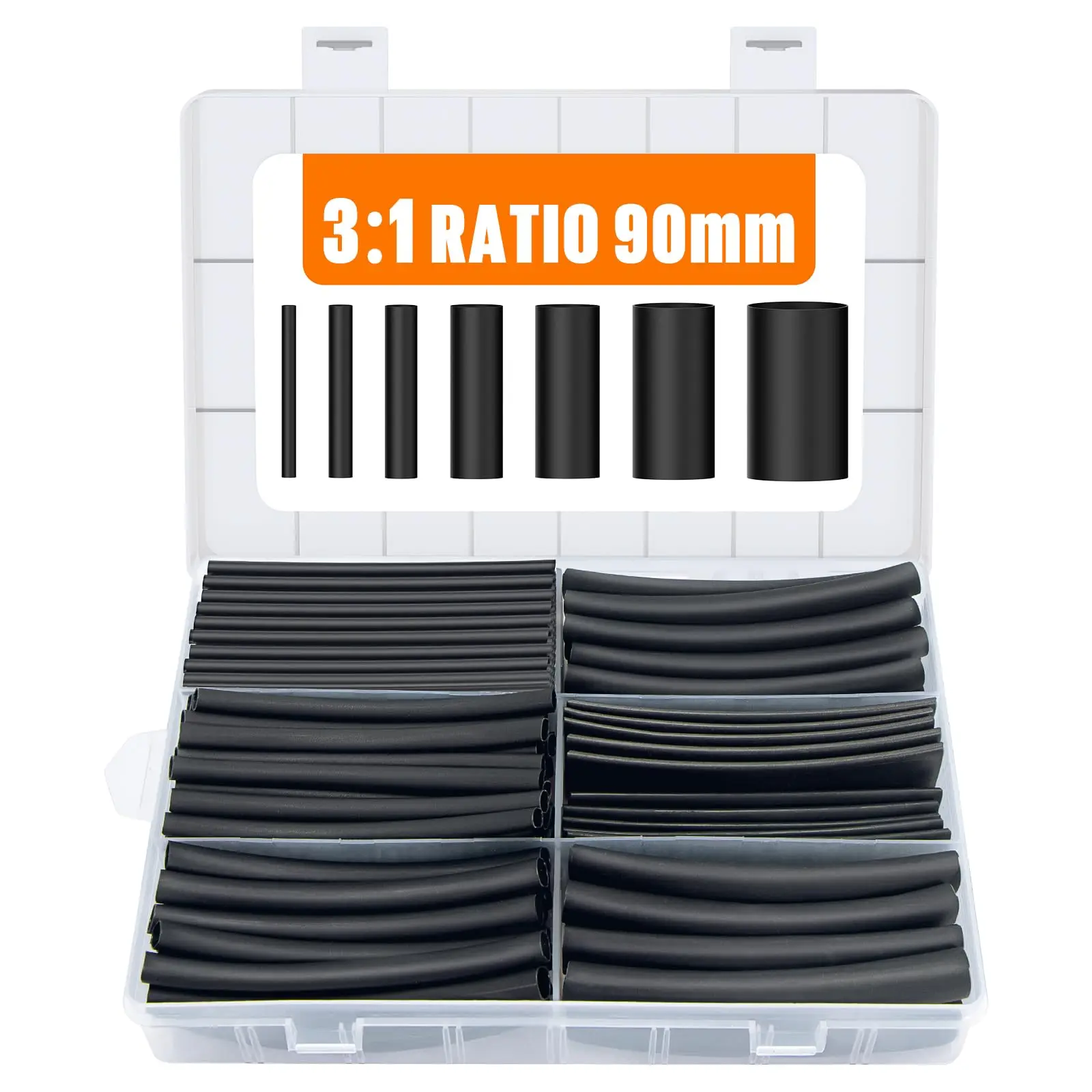 Kit de tubos termorretráctiles de 90 mm/3,54 pulgadas, 180 piezas, revestimiento adhesivo de relación 3:1, tubo de doble pared, grado marino, 7 diámetros, termorretráctil