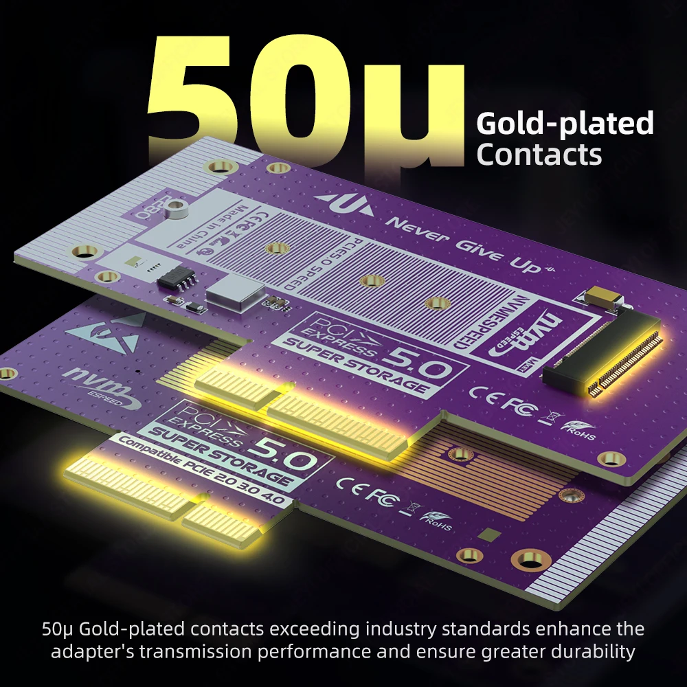 Tarjeta adaptadora JEYI PCIe 5,0 a M.2 NVMe, convertidor PCIe X4/X8/X16 a M2 SSD de alta velocidad con disipador térmico de refrigeración para SSD Gen5 de 128Gbps - imagen 4