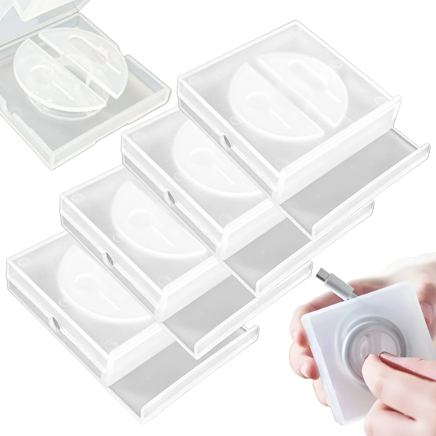 Organizador enrollador de Cable de datos para auriculares multifunción, soporte para teléfono móvil, gestión de estuche de almacenamiento de línea USB transparente retráctil