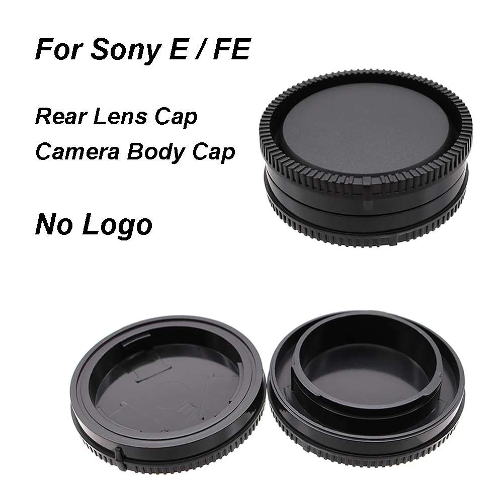 Para Sony E FE montaje tapa trasera de lente o tapa del cuerpo de la cámara o juego de tapas sin logotipo tapa de lente negra de plástico para A7 A7R A7S A1 A9 A6000