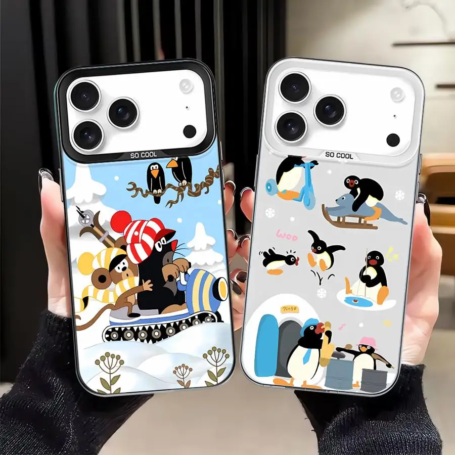 Funda trasera de teléfono para iPhone 16 17 Pro Max XR 16e 17Air 13 XS 15 Plus 12 11 14 Snow Winter Cartoon P-ingu
