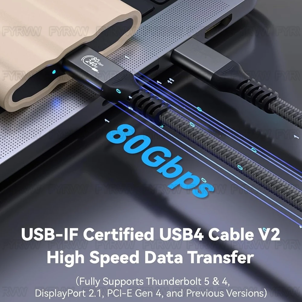 Thunderbolt 5 Cable USB5.0 80Gbps 16K 8K Cable de vídeo PD3.1 240W Cargador rápido para iPhone 17 Thunderbolt4 USB5 Egpu Dock - imagen 2