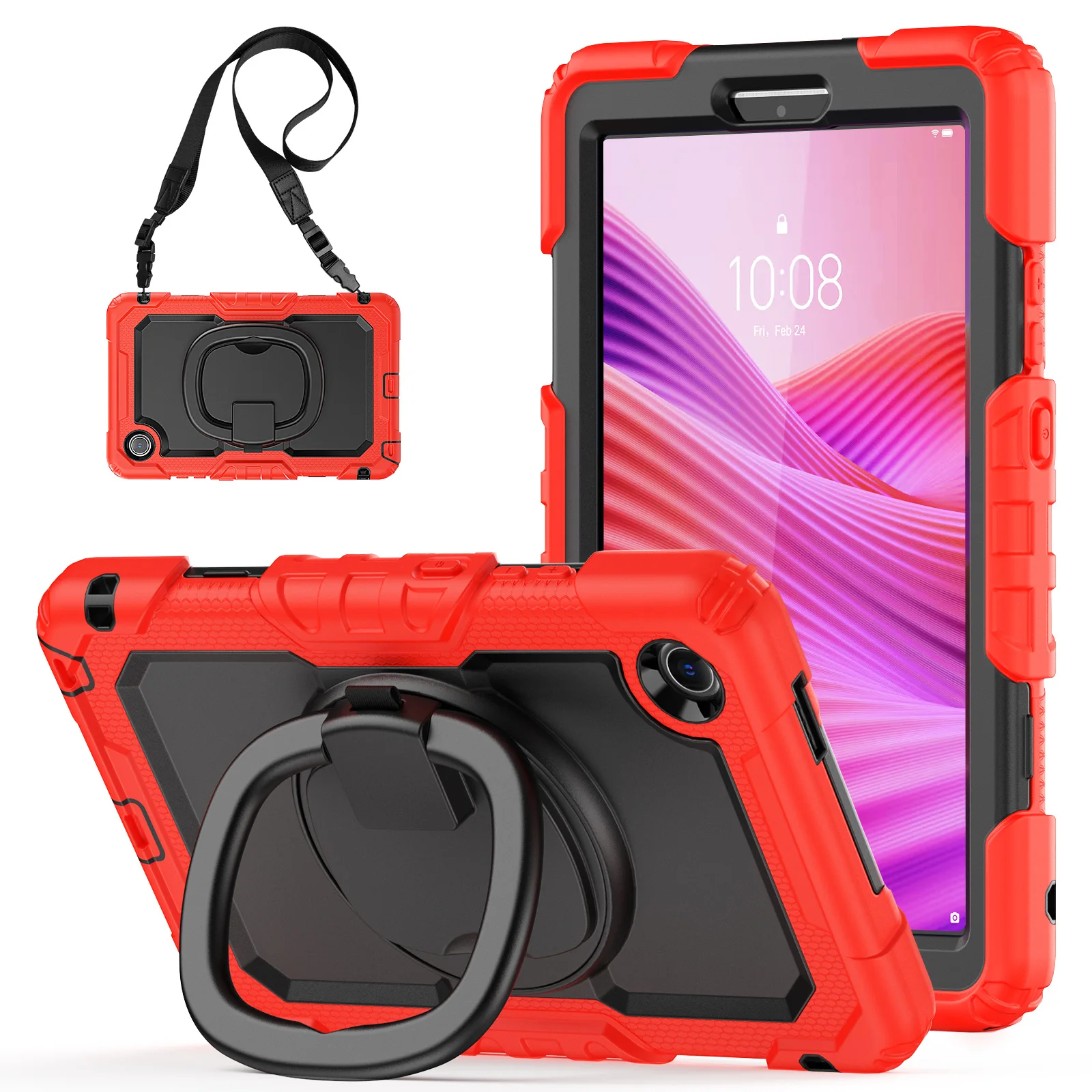 Funda con soporte giratorio 360 para Lenovo Tab One (K9) 2025, cubierta de armadura híbrida TB305FU de 8,7 pulgadas con mango plegable y correa para el hombro