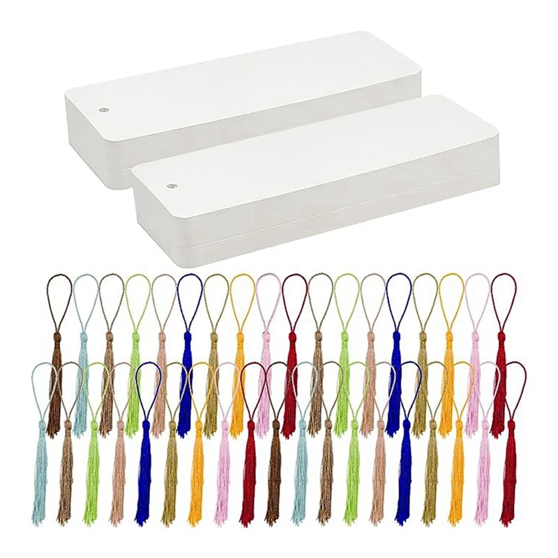 Juego de 100 marcapáginas en blanco, paquete de Material de papel hecho a mano con borlas de colores para bricolaje y etiquetas de regalo