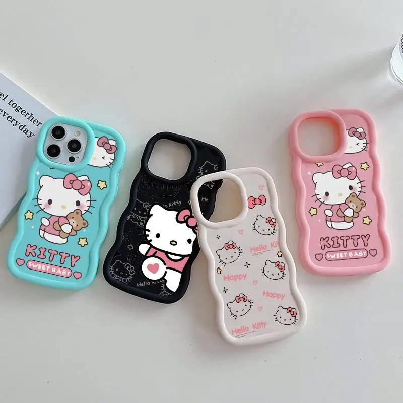Sanrio Hello Kitty Bow Love Funda para Xiaomi 14T Pro 14T Poco X6 X5 X3 Pro Funda de silicona ondulada