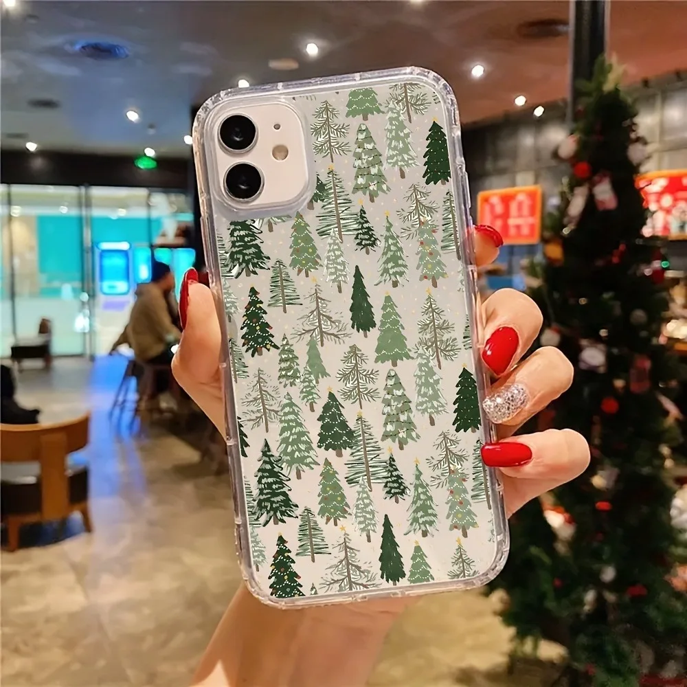 Funda de teléfono transparente estética con árbol de Navidad de abeto para iPhone 17 16 11 15 14 13 12 Pro Max XS X 7 8 Plus, funda trasera transparente para teléfono - imagen 3