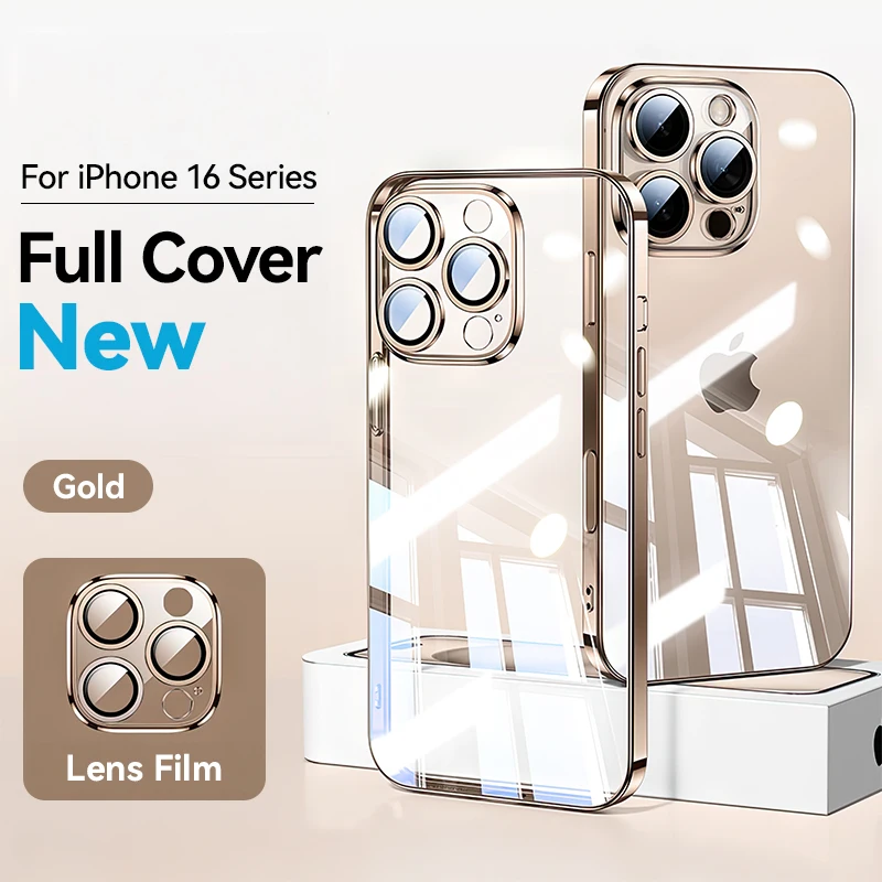 Joyroom para iPhone 16 Pro Max funda transparente para iPhone 15 14 13 Pro Max funda de teléfono transparente a prueba de golpes con protección de lente