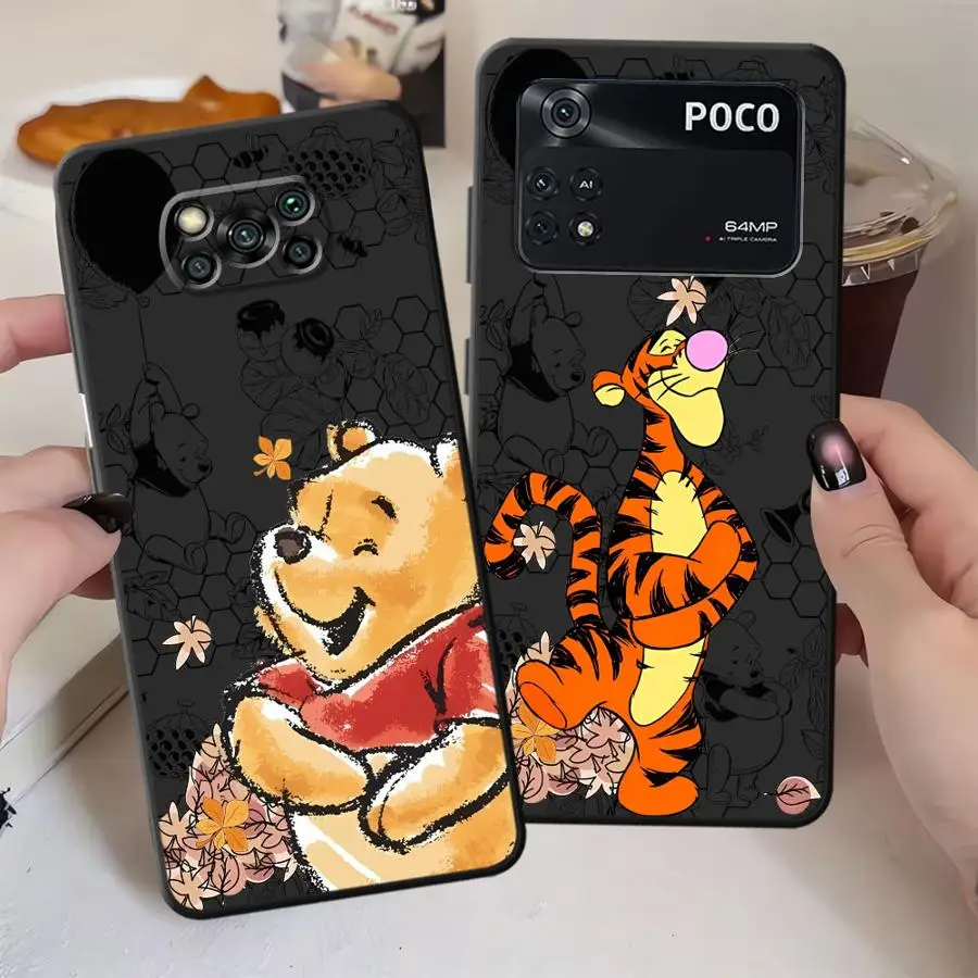 Funda para Xiaomi Poco C75 M3 M4 M7 Pro C50 C40 C61 F3 M5 F1 C71 X3 X4 X5 X7 Pro cubierta de teléfono suave negra Disney Winnie The Pooh - imagen 2