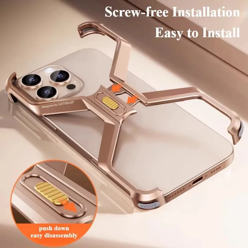 Funda de teléfono con marco de Metal en forma de X para iPhone 16 Pro Max 16pro, armadura sin marco de aleación de aluminio, cubierta a prueba de golpes para iPhone 16promax - imagen 3