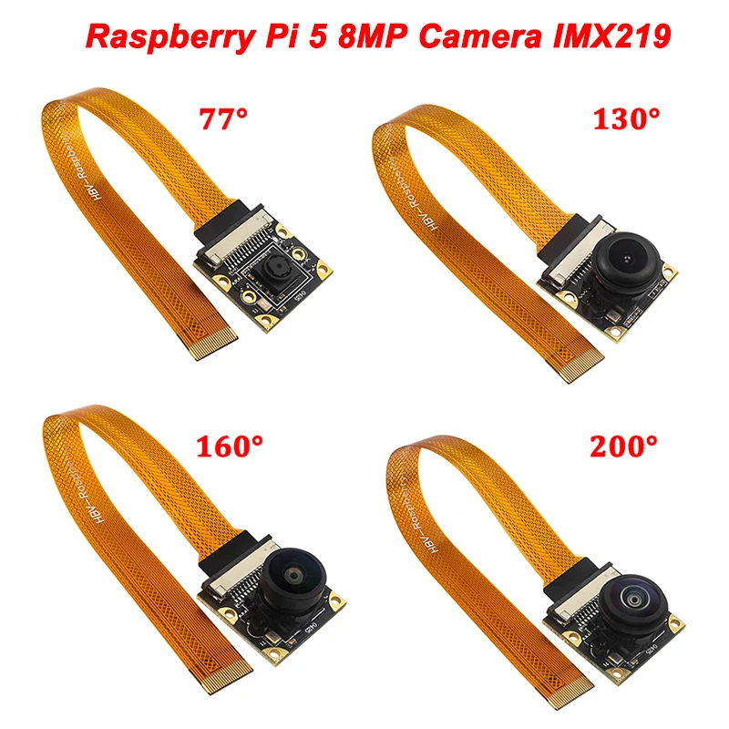 Cámara Raspberry Pi 5 de 8MP, chip de sensor IMX219, interfaz CSI 77 °   130 °   160 °   200 °   Cámara Webcam para Raspberry Pi 5