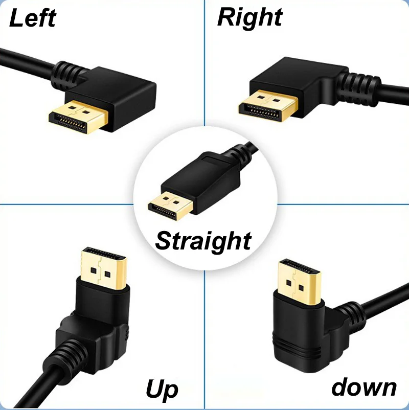 Cable adaptador HDR de 0,3 M DP 1,4 macho a hembra izquierda/derecha/arriba/recto en ángulo Displayport 4k 32,4 GBPS 465Hz para PC portátil Note - imagen 2