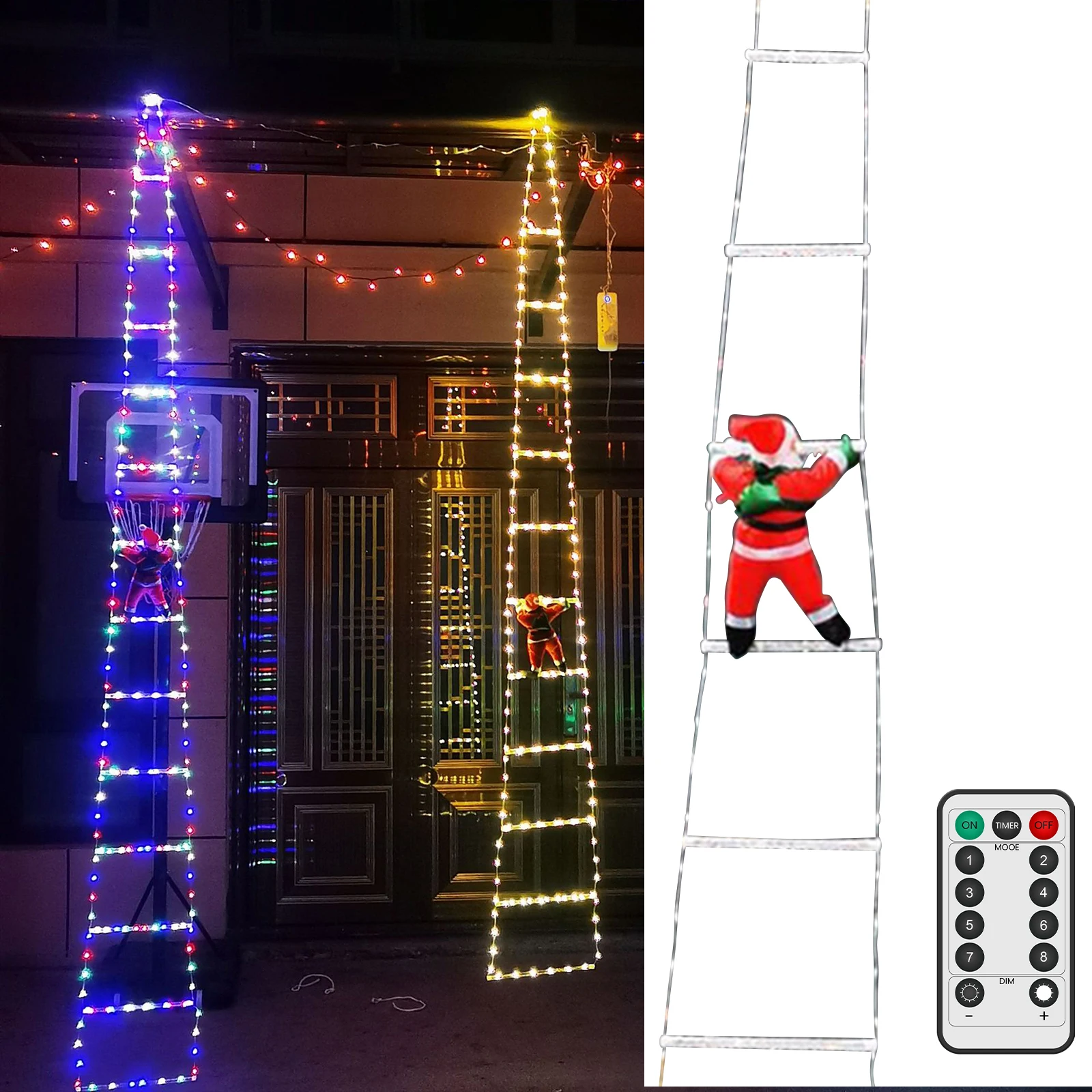Papá Noel con Control remoto para escalar en escalera de cuerda, adorno navideño para interiores, decoración para exteriores, luces LED impermeables de Navidad