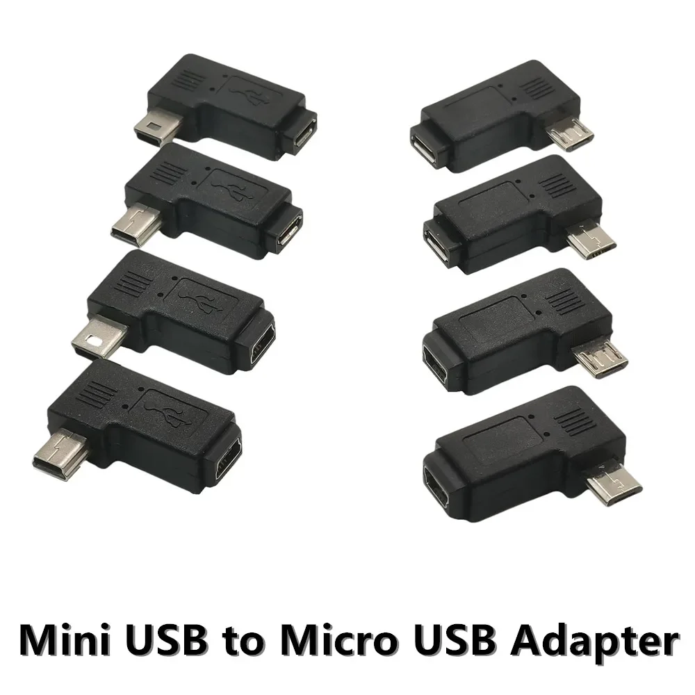 Mini USB en ángulo izquierdo y derecho de 90 grados, 5 pines hembra a Micro macho, adaptador de sincronización de datos, enchufe V8 a conector Mini USB