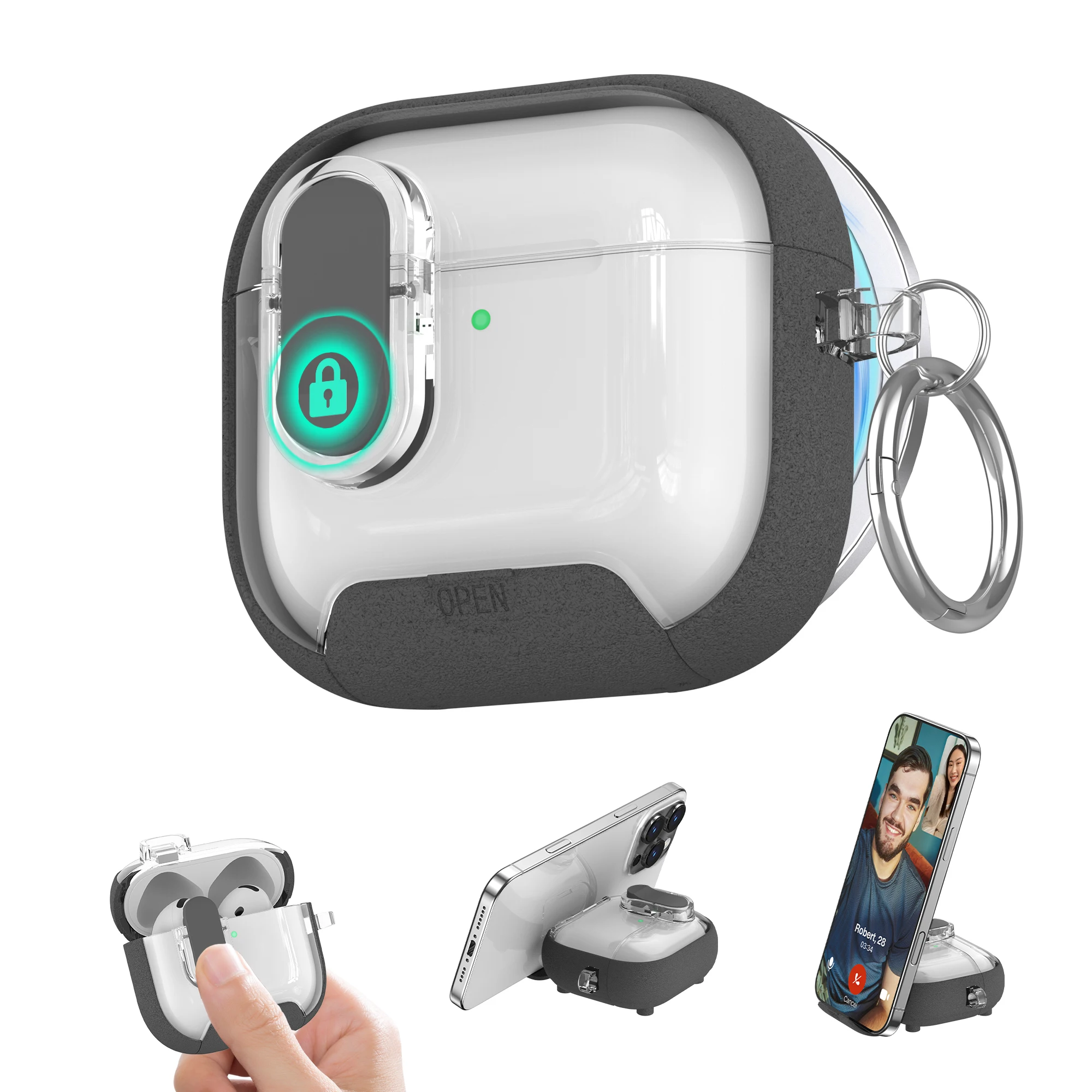 Funda protectora con Clip de bloqueo seguro para AirPods4, conector AirPods Pro 2, cubierta magnética, carga inalámbrica magnética