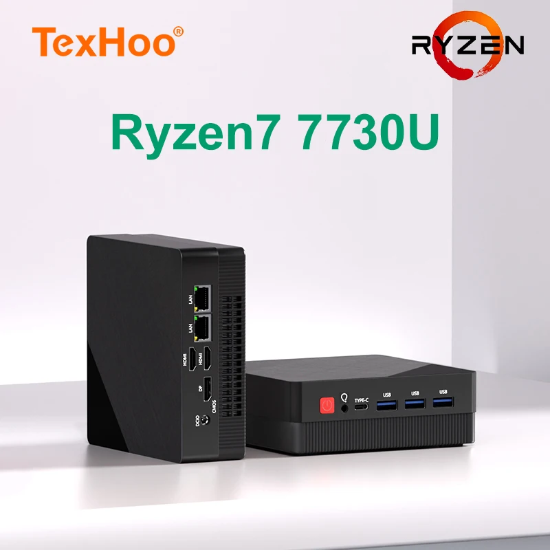 TexHoo Mini PC AMD Ryzen7 7730U R5 4300U R3 5300U ordenador de juegos de escritorio WIFI5 BT4.0 DDR4 Triple pantalla LAN Dual - imagen 2