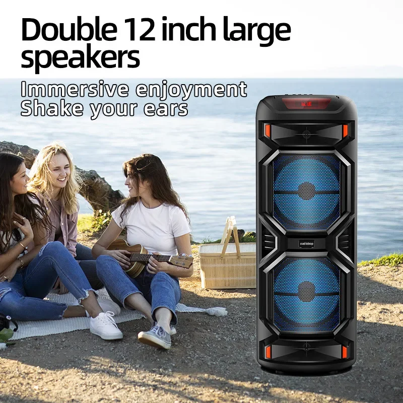 Altavoz Bluetooth supergrande para exteriores, Subwoofer de doble bocina de 8 pulgadas, columna inalámbrica portátil, sonido de graves con micrófono, potencia máxima de 1200W - imagen 3