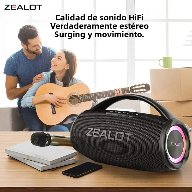 ZEALOT S97M Altavoz Bluetooth portátil 80W Potente cañón de graves con micrófonos duales Luz RGB Batería de 16000mAh Más de 14 horas P - imagen 5
