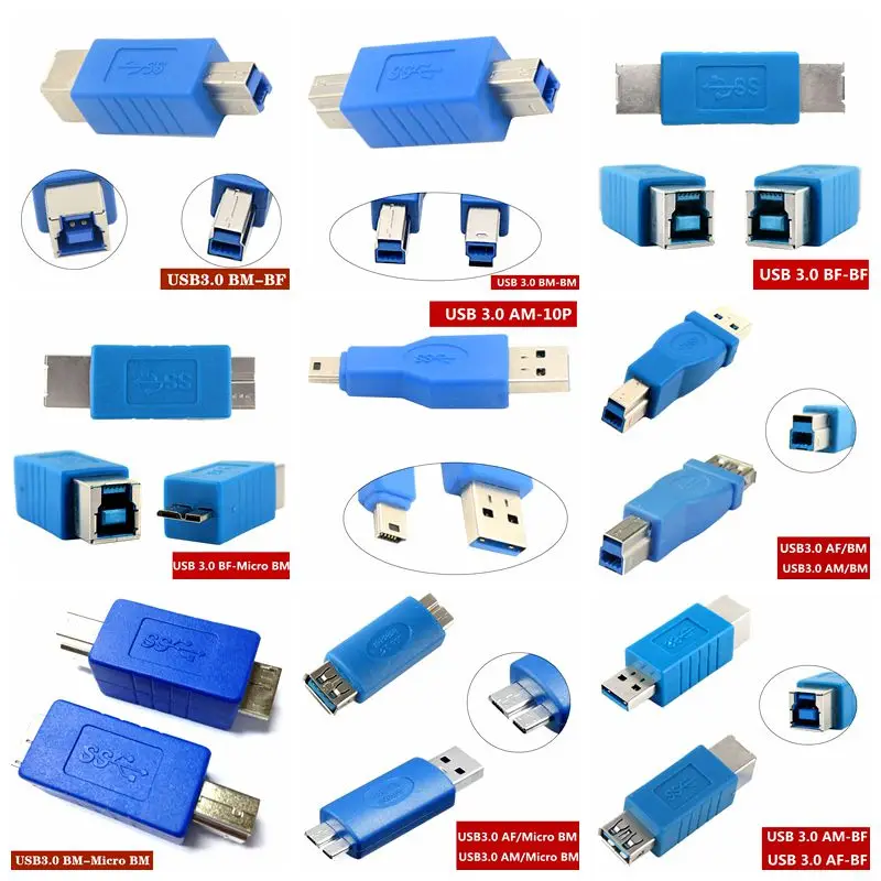 Adaptador USB 3,0 USB3.0 Impresión de alta velocidad A macho * A hembra a B macho * B hembra Mini 10P Micro BM adaptador par conector