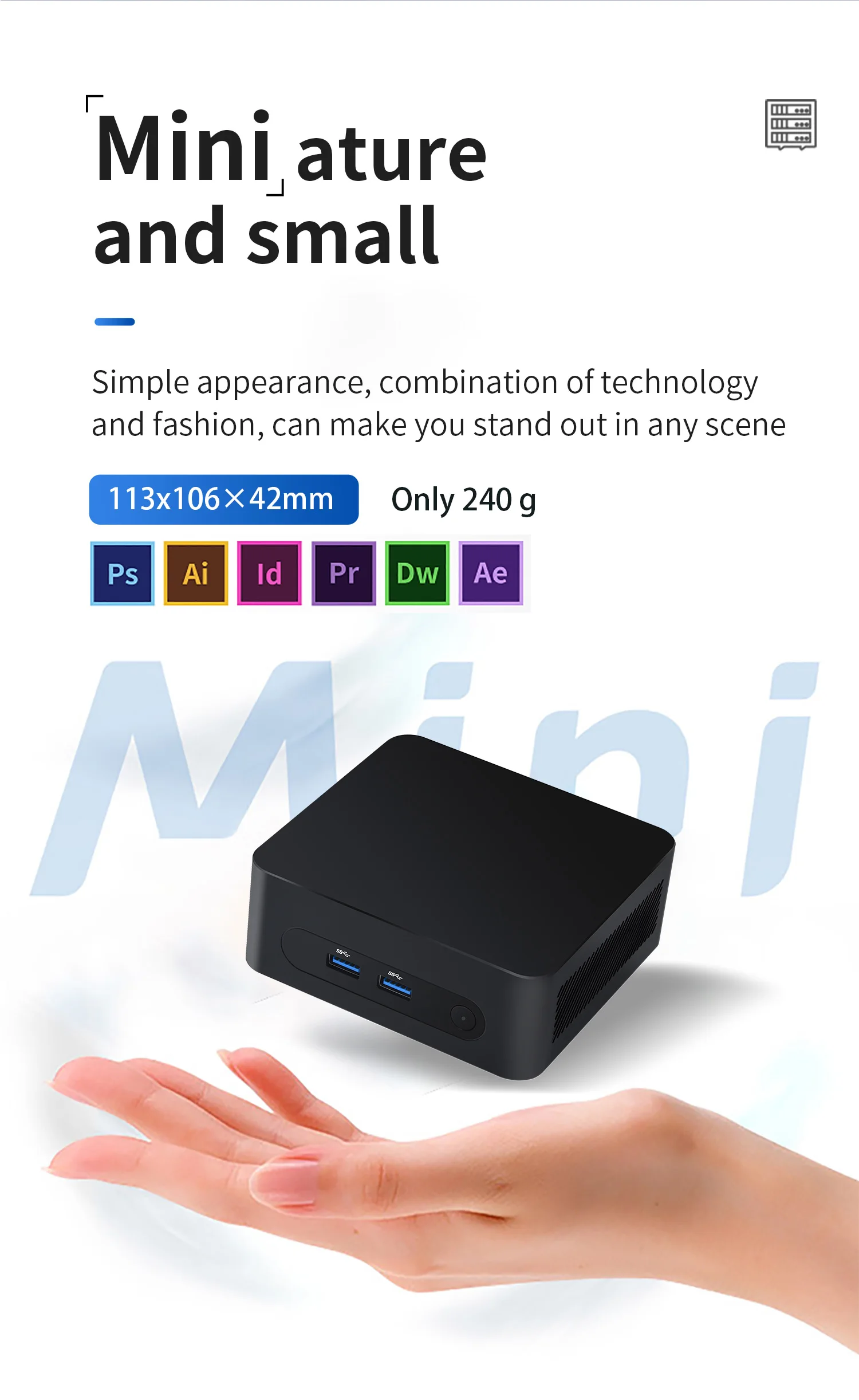 Mini PC Palm rentable Intel twin Lake N150 DDR4 SO-DIMM AX201 BT5.2 2xHD1xRJ45 Windows11 Linux computadora de escritorio para el hogar NUC