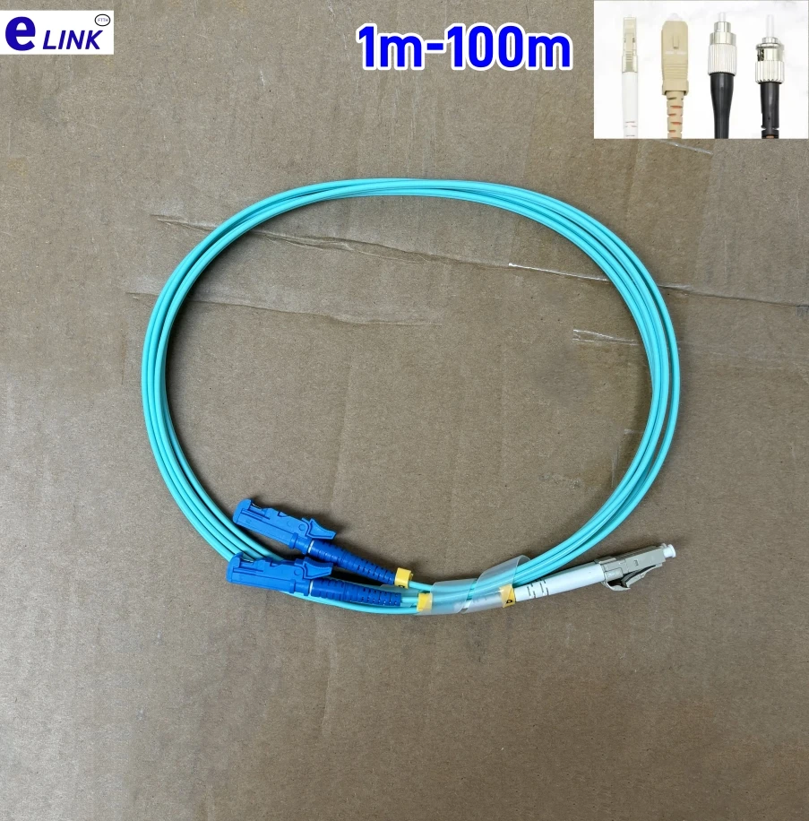 Cable de conexión de fibra E2000 dúplex 1M-100M OM3 OM4 LC FC ST APC SM 5m 10m 3m 7m 20m 30m 40m 50m 100m puente óptico 2 núcleos de doble fibra