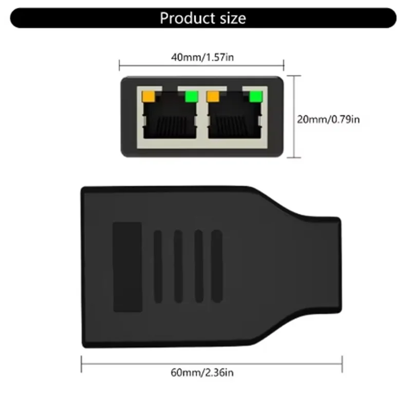 1000Mbps RJ45 Hembra 1 en 2 salidas, divisor LAN con alimentación tipo C RJ45 para adaptador Cat5/5e/6 (2 dispositivos en red simultánea) - imagen 2