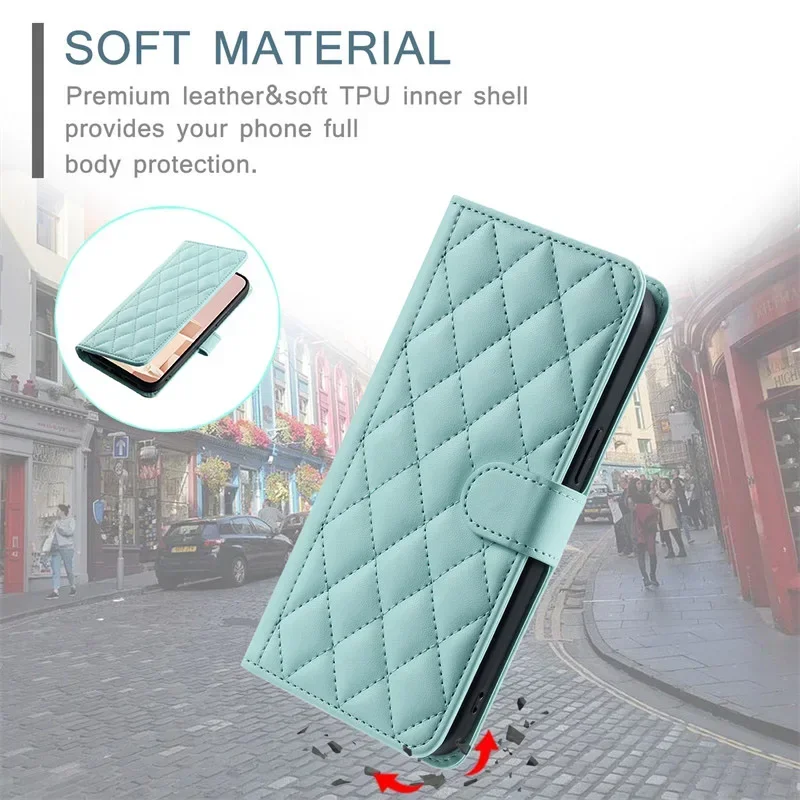 Funda tipo billetera de cuero a cuadros cruzada para Samsung Galaxy S24 Ultra S23 Plus S22 S21 FE A55 A25 A35 A15 funda con tapa con cordón - imagen 5