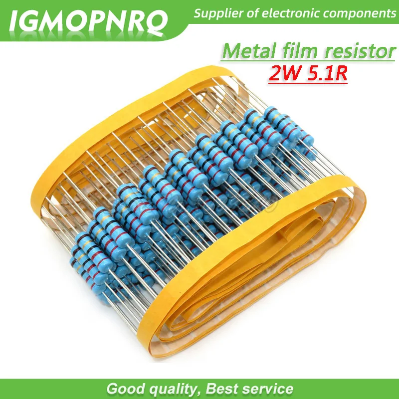 20 piezas 5,1 ohm 2W 5.1R 5R1 resistencia de película metálica 2W resistencia IGMOPNRQ