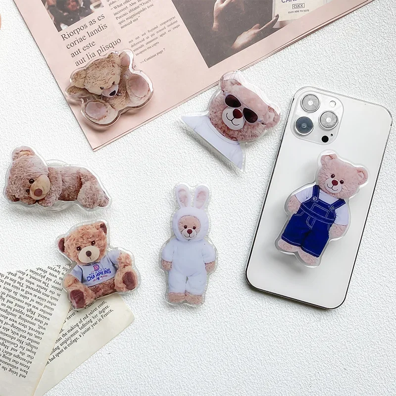 Anillo de dedo plegable con diseño de oso divertido de dibujos animados, soporte para teléfono Griptok para IPhone 15, Samsung, soporte de bolsillo, soporte Tok