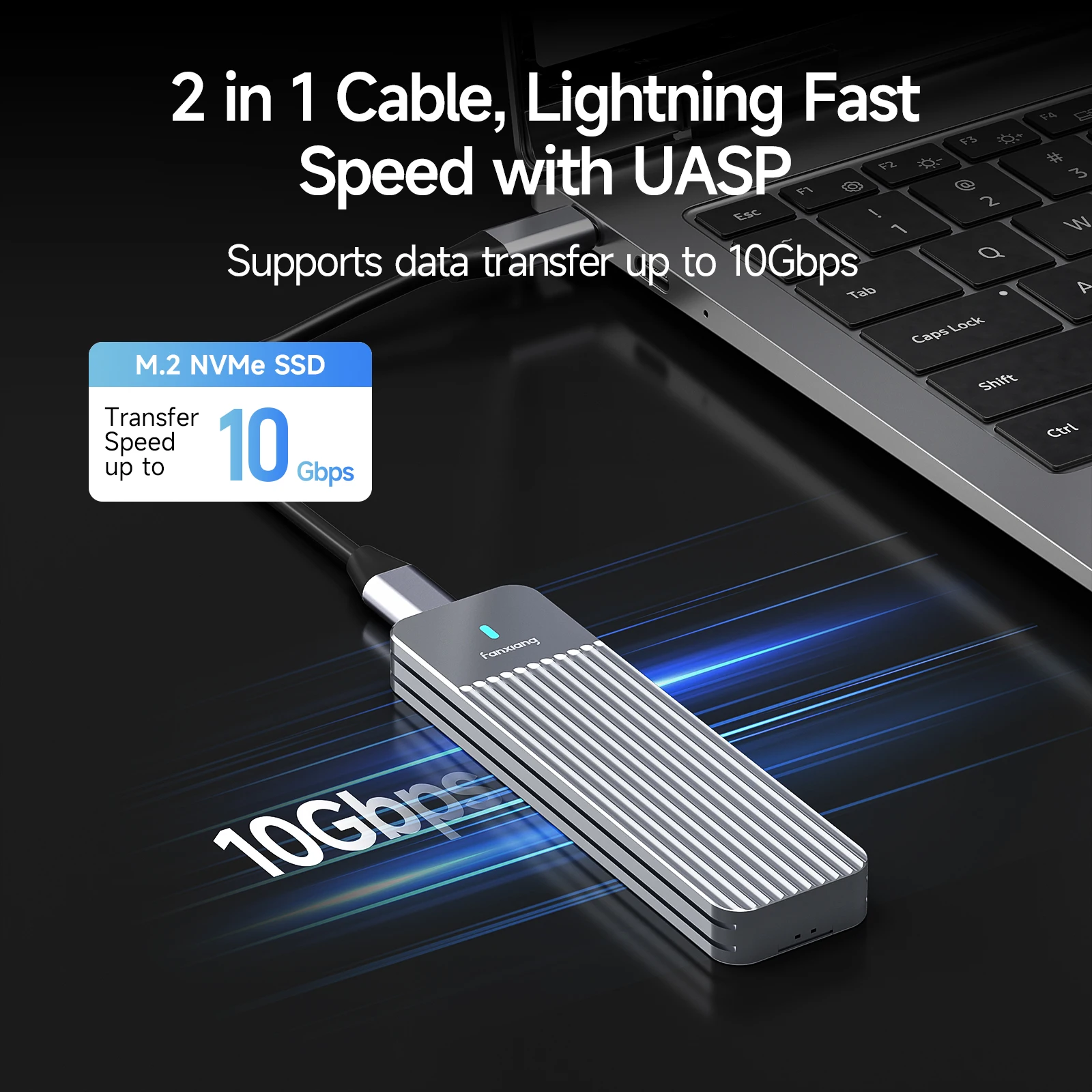 Fanxiang MD87 M.2 SSD carcasa 10Gbps NVMe/NGFF-SATA protocolo Dual USB 3,2 Gen2 tipo C SSD carcasa para 2280/2242/2230 caja de disco SSD - imagen 2