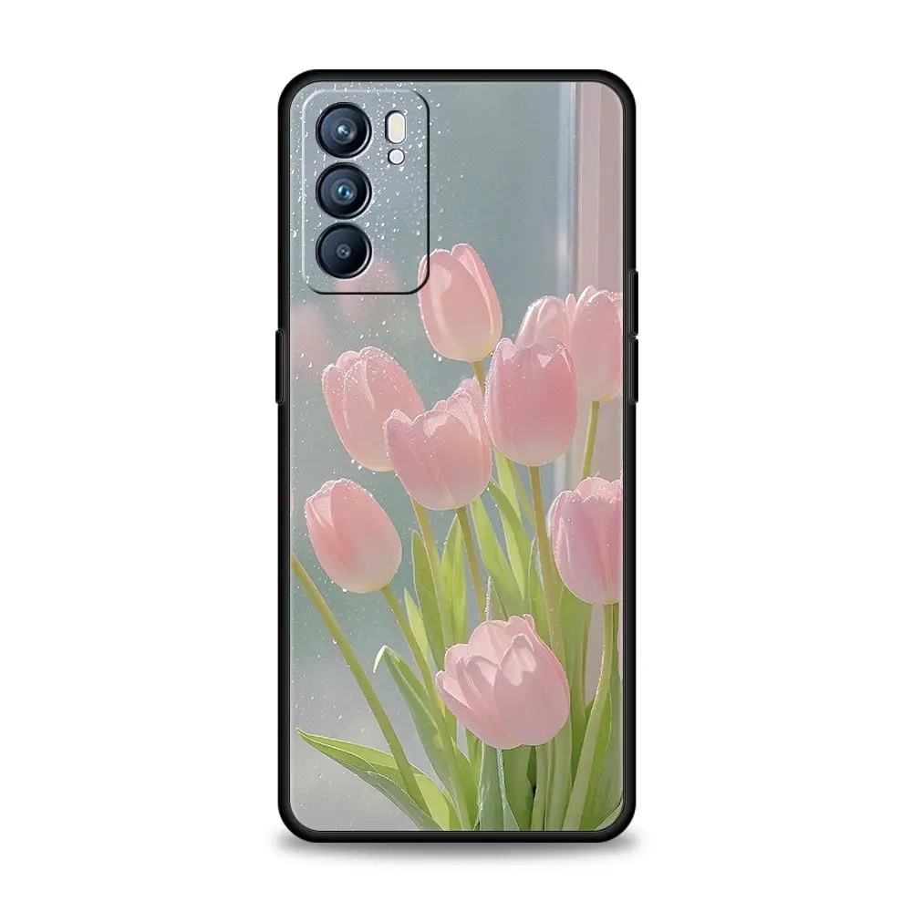 Funda rosa con forma de corazón de amor y flor de tulipán para Oppo Reno14 Reno13 Reno12 11 F 10 Find X5 X9 Pro A54 5G A53 A52 A9 A78 4G A79 A98 - imagen 3