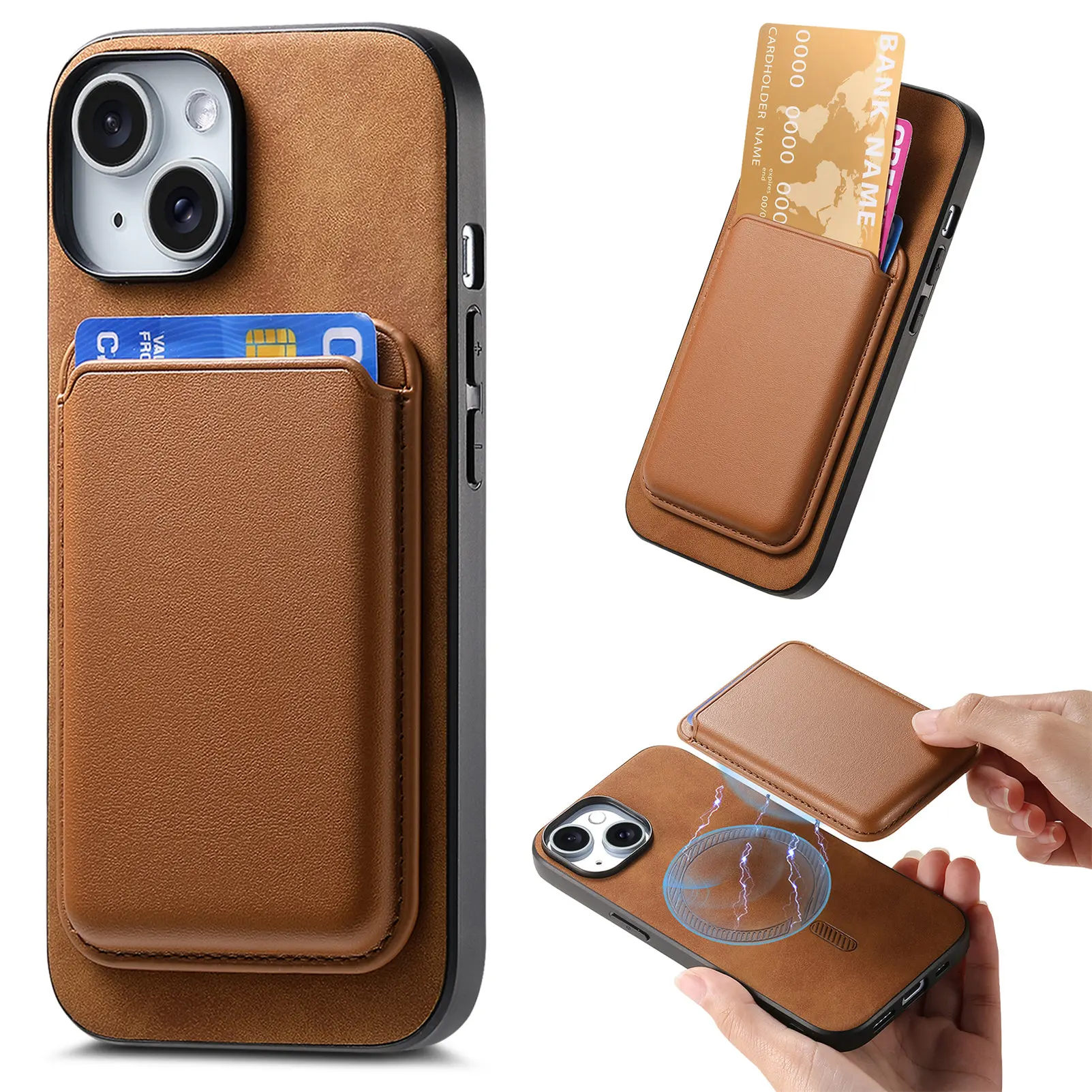 Tarjetero extraíble 2 en 1, Funda de cuero con carga inalámbrica para iPhone 15 Pro Max 14 Plus 13 12 11 7 8 SE 2022 - imagen 2